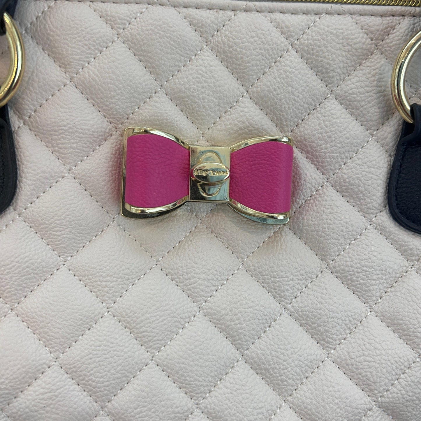 Betsey Johnson Black, White and Pink Quilted Top Handle Shoulder Bag