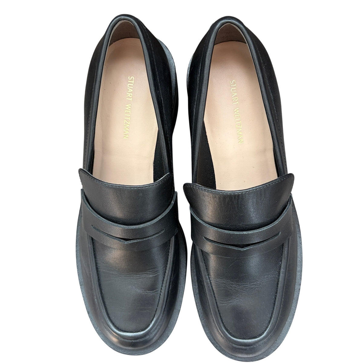 Stuart Weitzman Black Leather Platform Penny Loafers Womens Size 8B
