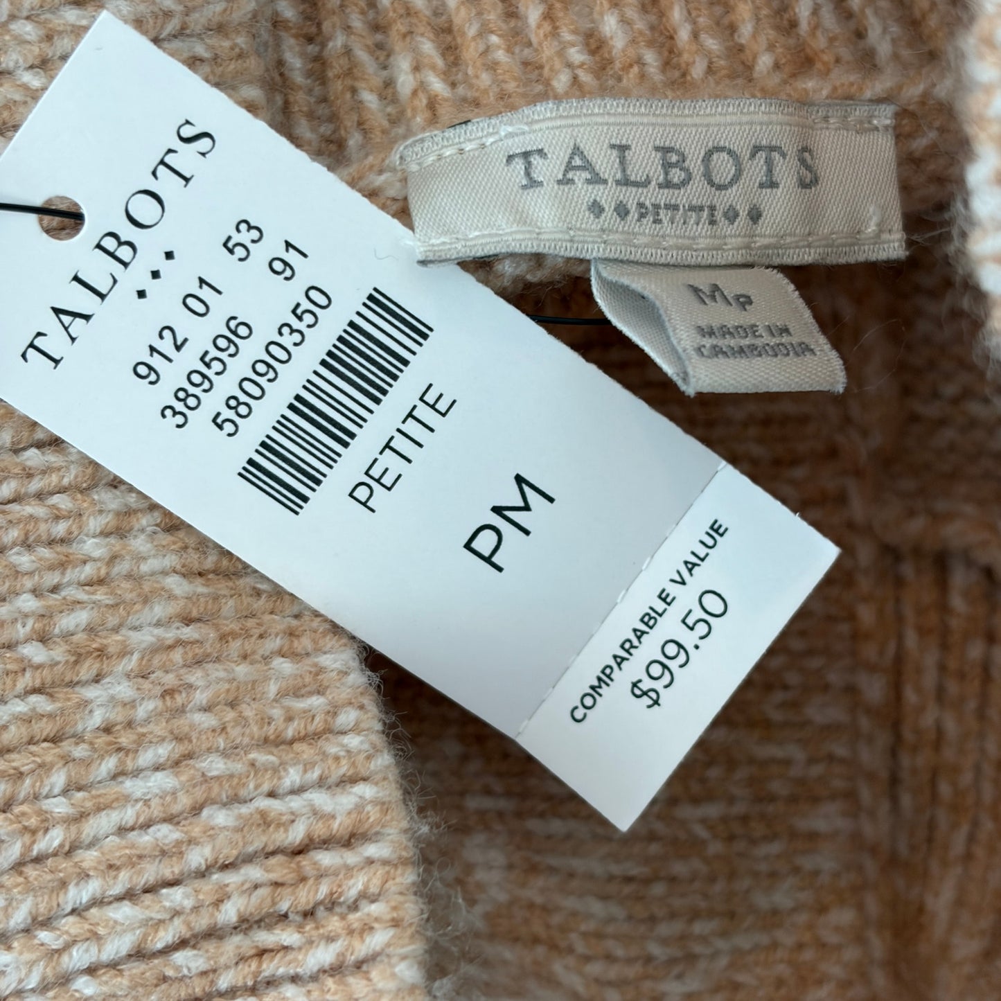 Talbots Tan Full Button Cableknit Cardigan Sweater Womens Size Medium NEW