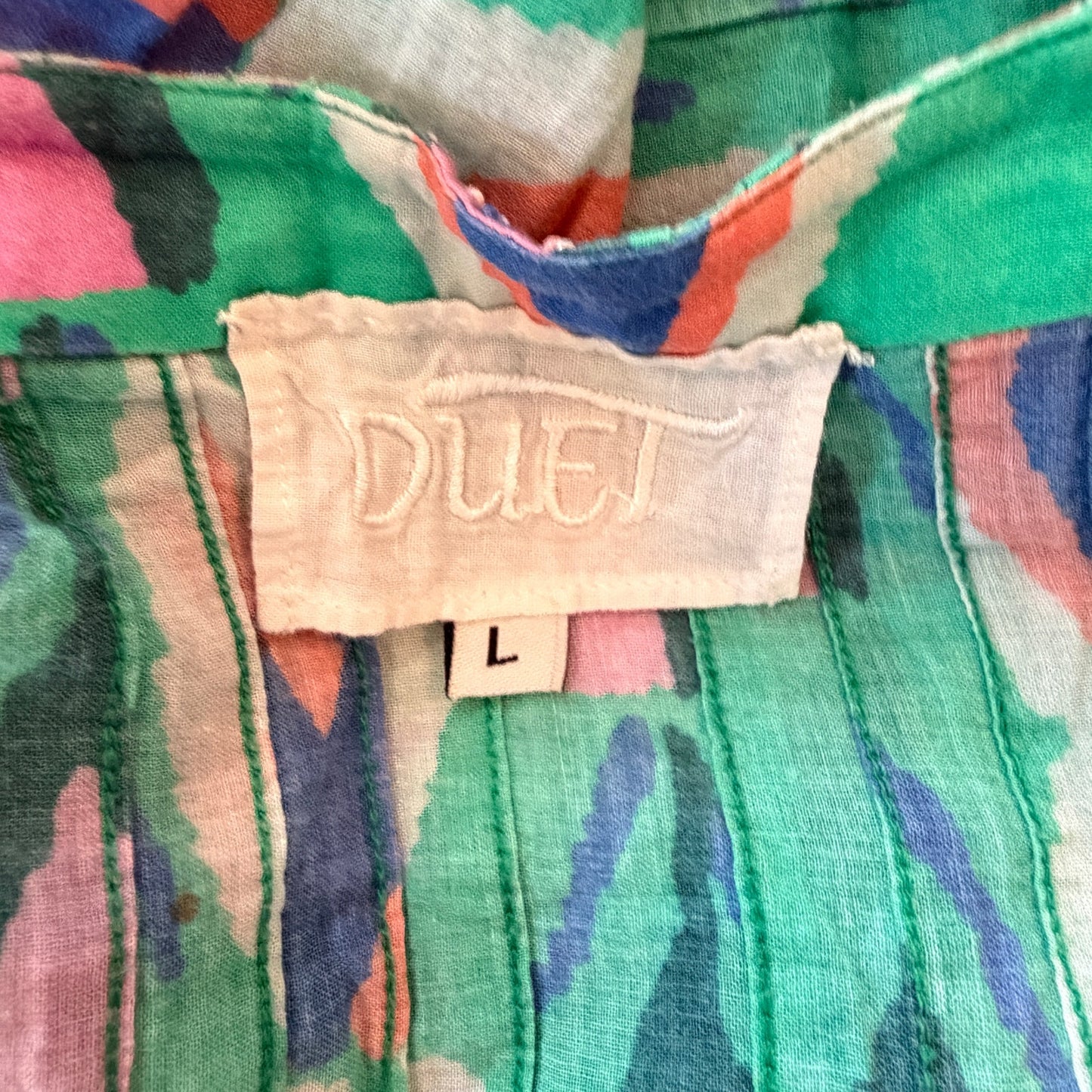 Anthropologie Duet Green Blue Print Dress Coverup Womens Size Large