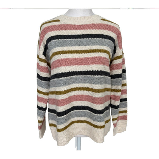 FatFace Ivory, Gray, Pink, Striped Crew Neck Sweater Womens Size Small