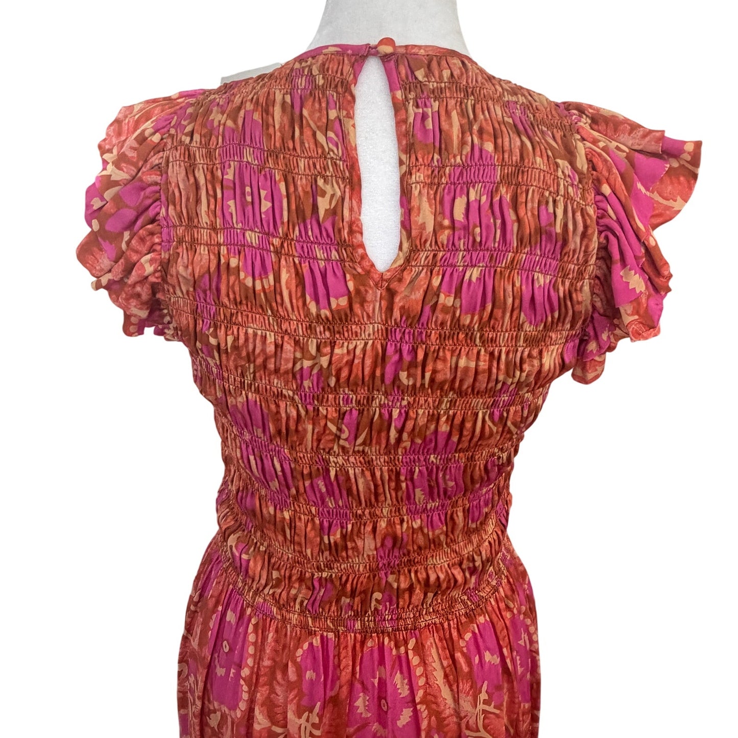 Cleobella Pink, Orange Floral Ruffle Maxi Ankle Dress Womens Size Small