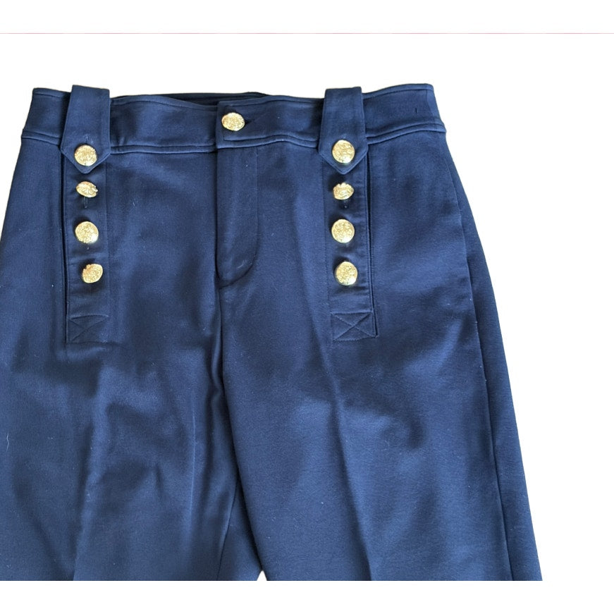 Lauren Ralph Lauren Black Label Dark Blue Ponte Pants Gold Buttons Womens Size 4