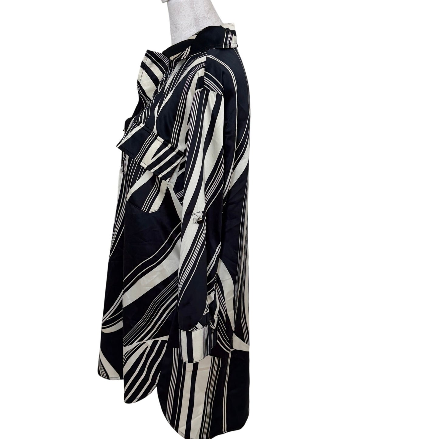 Veronica M. Black, Tan Striped Lagenlook Tunic Blouse Top Womens Size Small