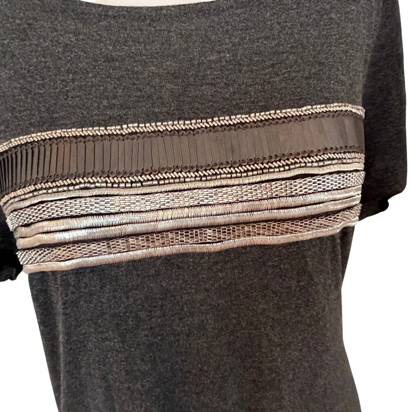ALLSAINTS Grey Hand Embellished Beaded Short Sleeve Top Womens Size 2