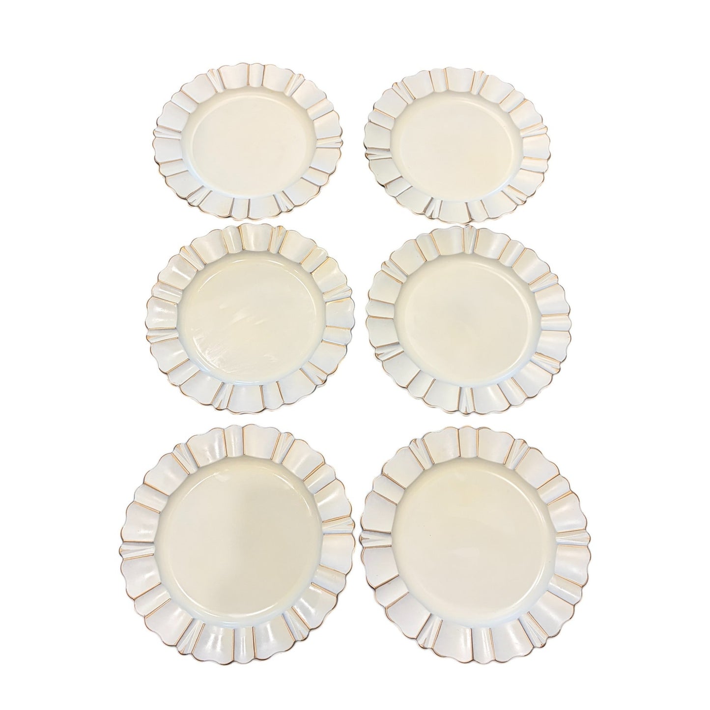 Pier 1 One Chargers (6) Polypropylene 13” Off White Gold Scalloped Edge
