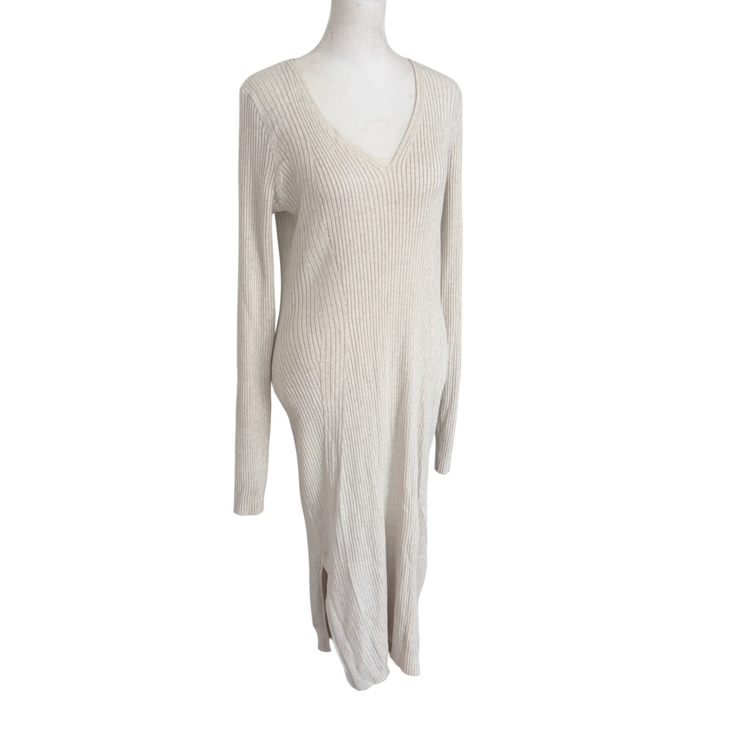 Athleta Ivory Oatmeal Ribbed Long Sleeve Sweater Dress Womens Size Medium Tall