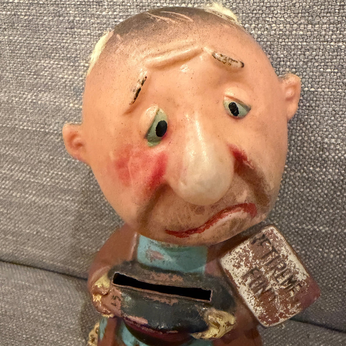 Vintage Plastic Bobblehead Bank Old Man "Retirement Fund" Made in Hong Kong