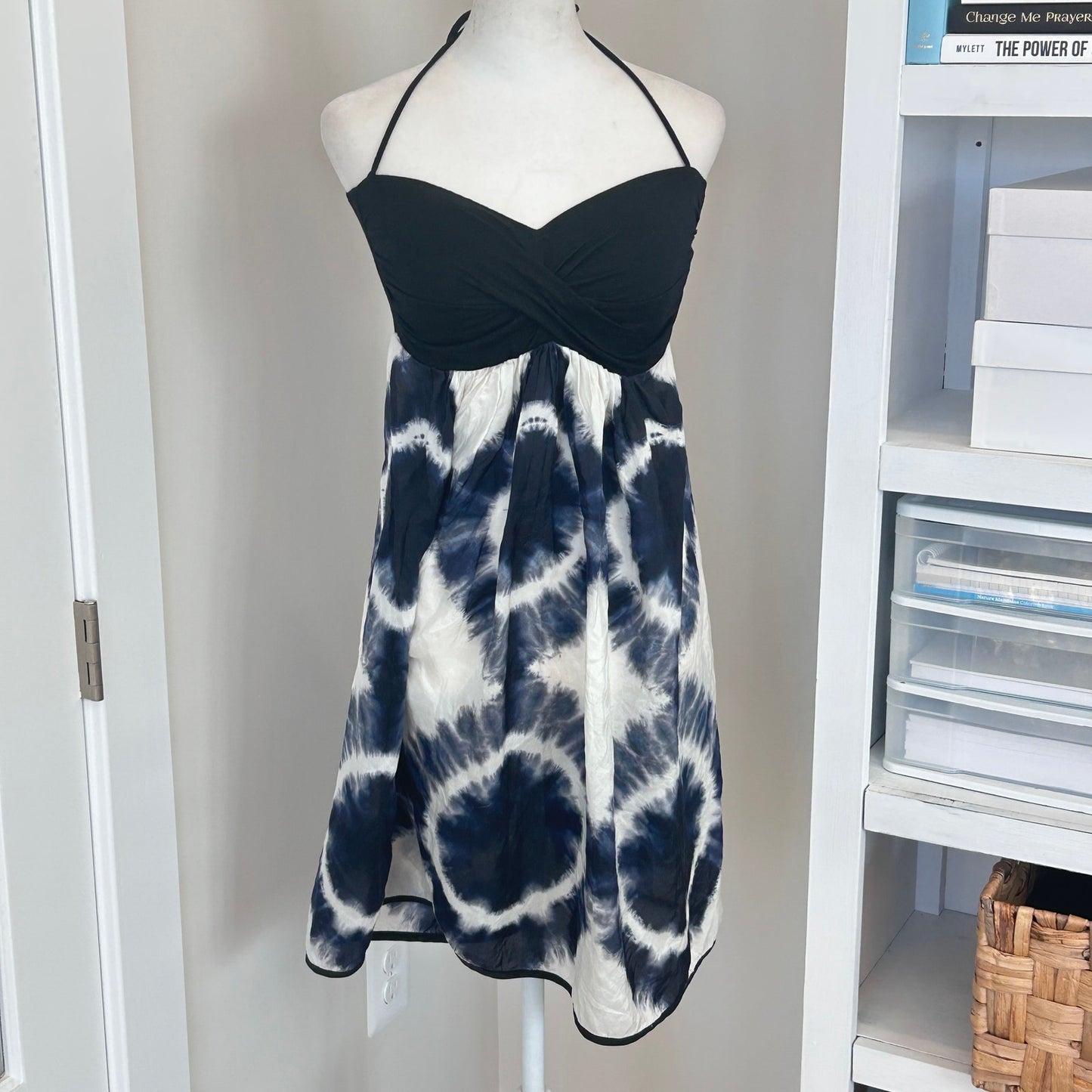 Robin Piccone Blue, White, Black Silk Tie Dye Dress Coverup Womens Size Small
