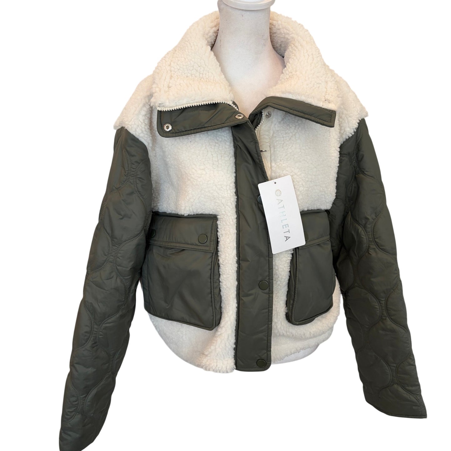 Athleta NWT Olive Green Fleece Hybrid Jacket Womens Size Small NEW