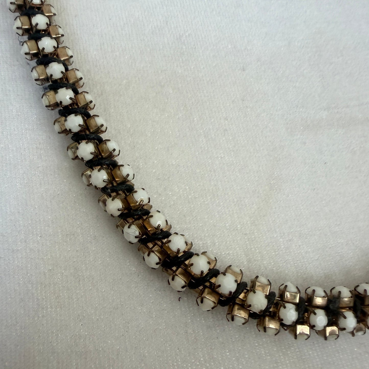 Anthropologie Vintage Bronze Tone and White Bead Stone 3D Statement Necklace