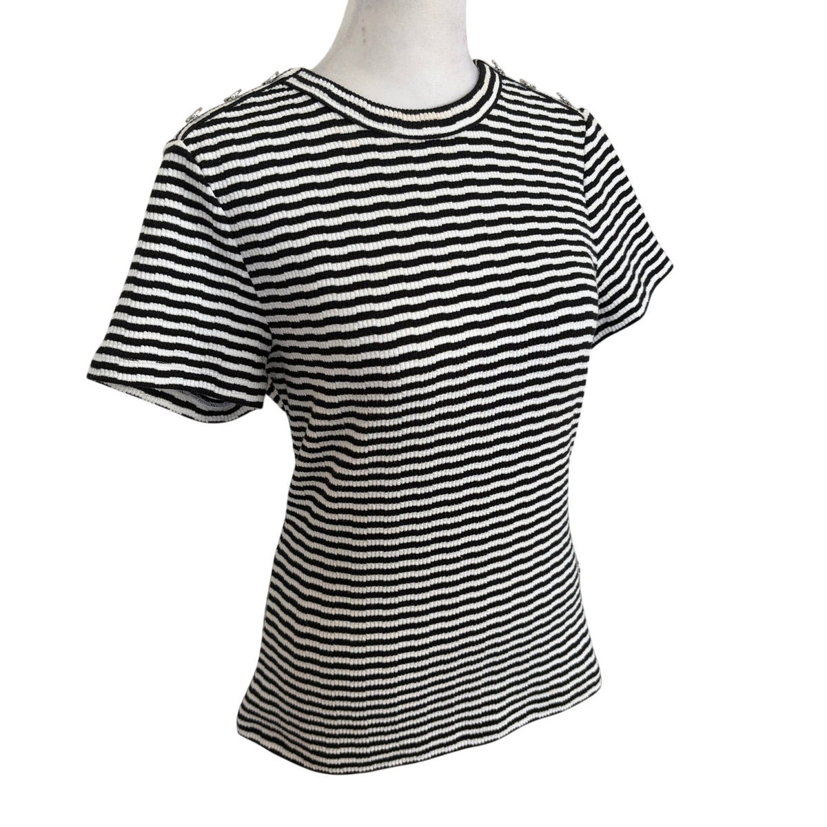 Veronica Beard Draya Black & White Striped Cotton Blend T-shirt Women Size Small
